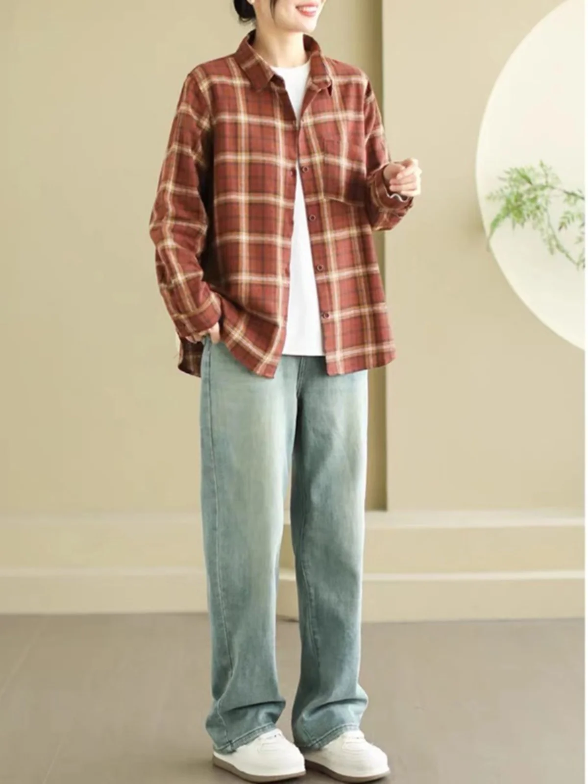 Женская клетчатая рубашка в стиле ретро повседневный однобортный Кардиган с