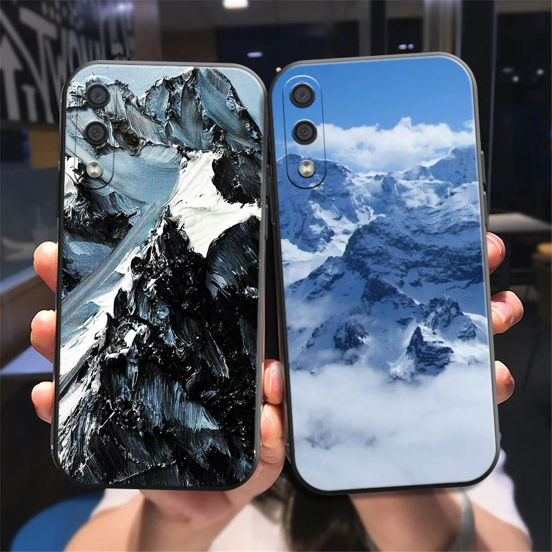 

3D Emboss Mountain Phone Case For Samsung Galaxy A32 4G 5G A51 4G 5G A71 4G 5G A72 4G 5G Liquid Silicon Coque Carcasa Black