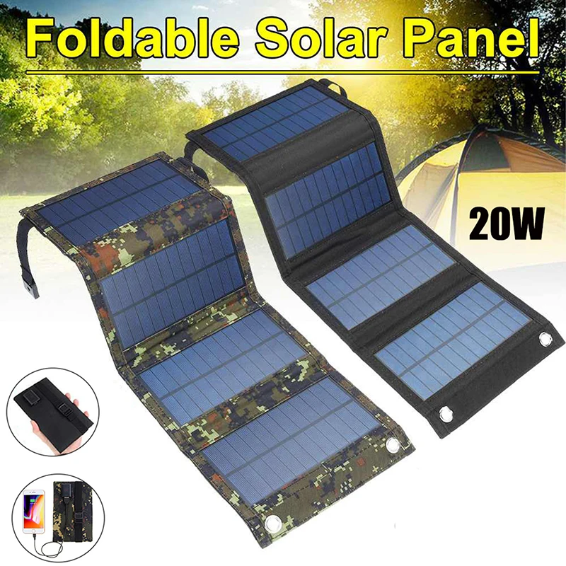 

5V 20W Foldable Solar Panel Cells Portable Solar Charger Battery for Outdoor Traveling Solar Charging Device Power Supply
