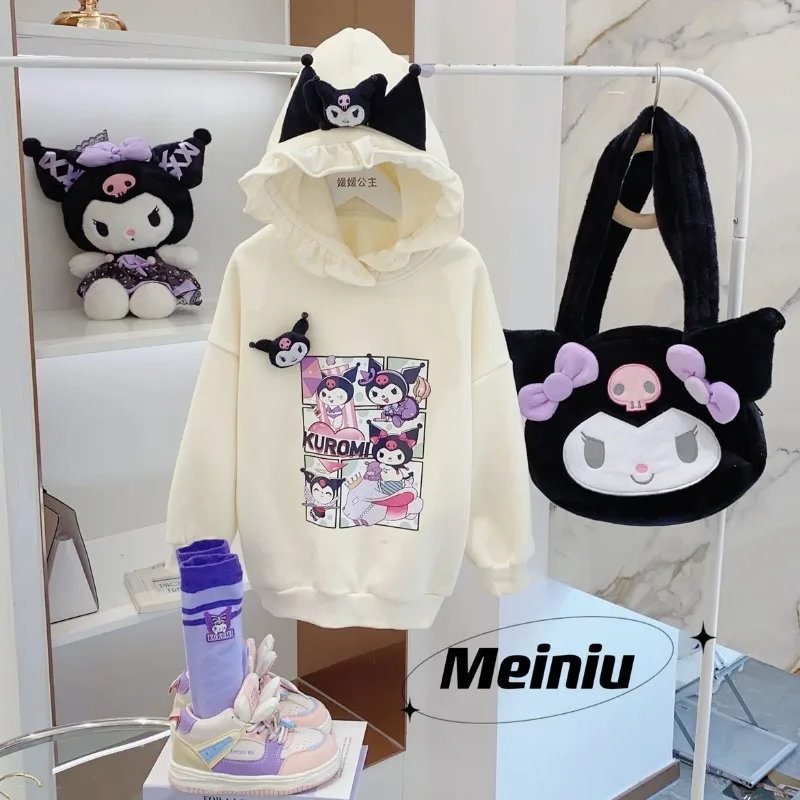 

2023 Autumn Sanrio Kuromi Baby Clothes Hoodies Tops Children Coats Cute Supplies Girls Mom Kids Clothes Anime Kawaii Bag Gifts