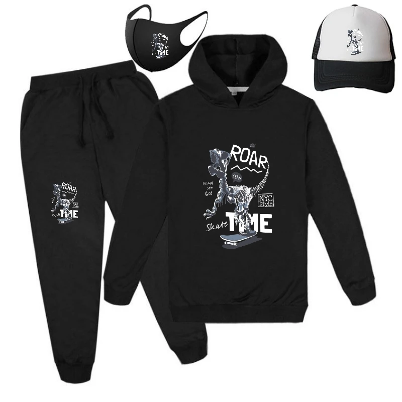 

Hot Selling Children's Sweater Hooded Sweater Cotton Printed Girls' Suit Four Piece Dinosaur Theme Clothing