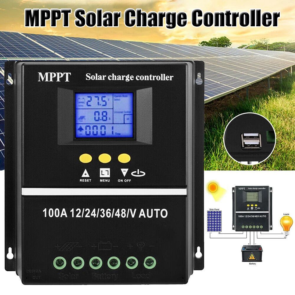 

100A/80A/60A/50A MPPT Solar Charge Controller 12V/24V/36V/48V Auto Controller Tools Solar PV Battery Charger with LCD Display