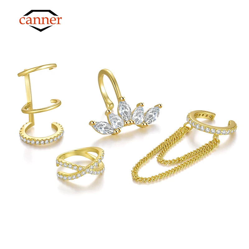 

CANNER 1PC 925 Sterling Silver Ear Cuff for Women Gold Plated Zircon Non-pierced Clip Earrings Fashion Jewelry Pendientes Gifts