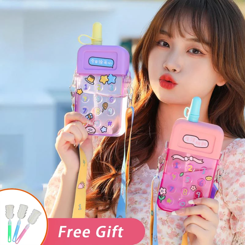 

300ml Phone Model Straw Tumbler Kid Travel Cartoon Kawaii Cup Portable Sport Plastic Drinking Kettle Cute Water Bottle For Girls