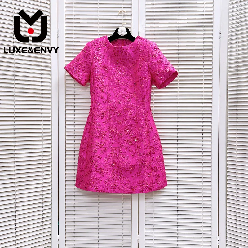 

Роскошное облегающее жаккардовое платье Люкс & ENVY тринадцать элементов, облегающее модное жаккардовое платье розового цвета с коротким рукавом и бусинами, осень 2023