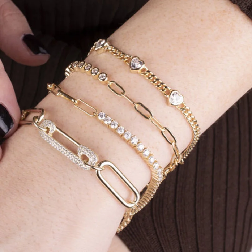 

Wholesale Fashion European Women Jewelry 2022 New Open Link 5A Bezel CZ Tennis Chain Bracelet