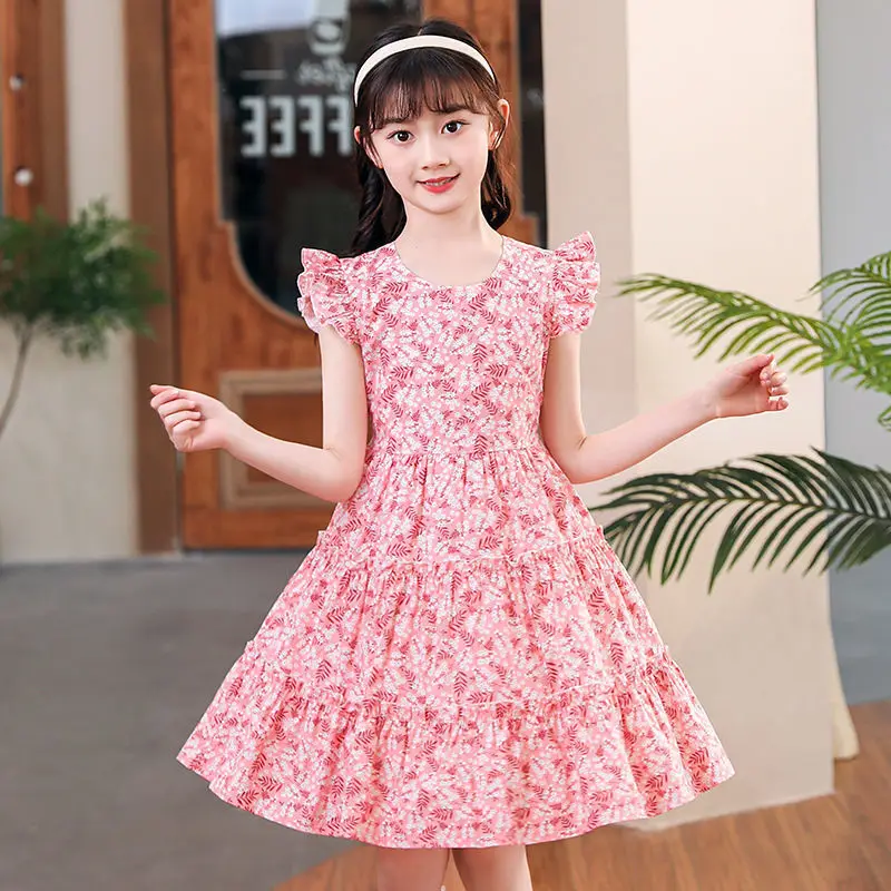 

Летнее платье на бретелях для девочек с цветочным принтом розовые зеленые платья без рукавов для девочек с v-образным вырезом ТРАПЕЦИЕВИДНОЕ Повседневное платье Детская одежда для девочек 8