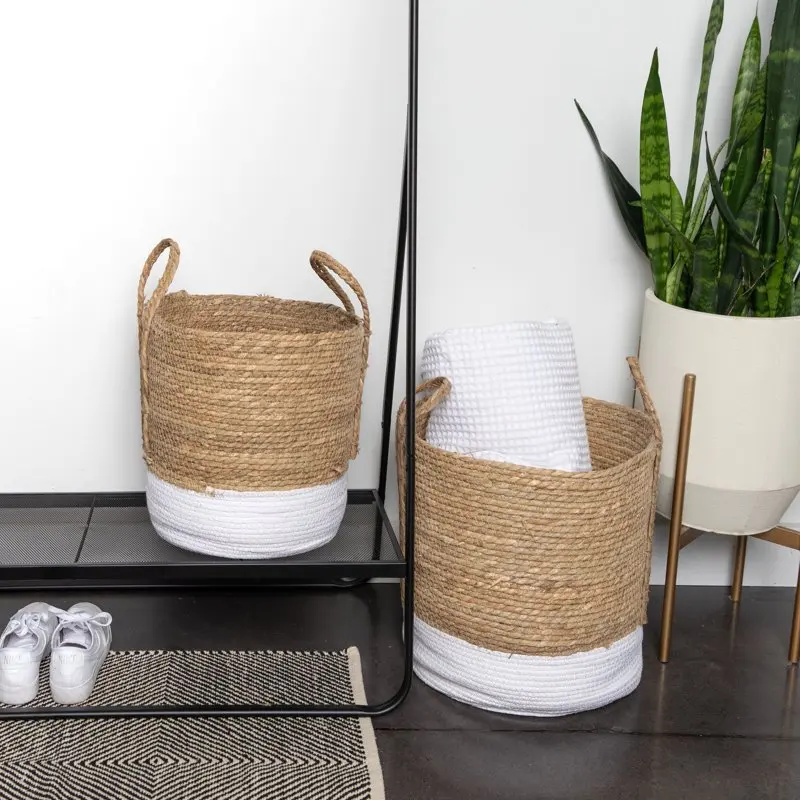 

Round Seagrass Baskets, Natural, White, Set of 2, Extra Large & Large