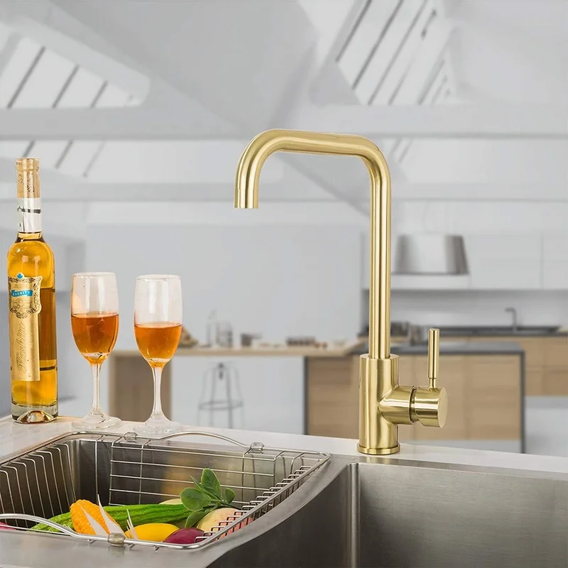 

Bathroom Kitchen Sink Taps Lead Free 360 Degree Swivel High Arc Single Lever Bathroom Mixer Tap Brushed Gold Faucet
