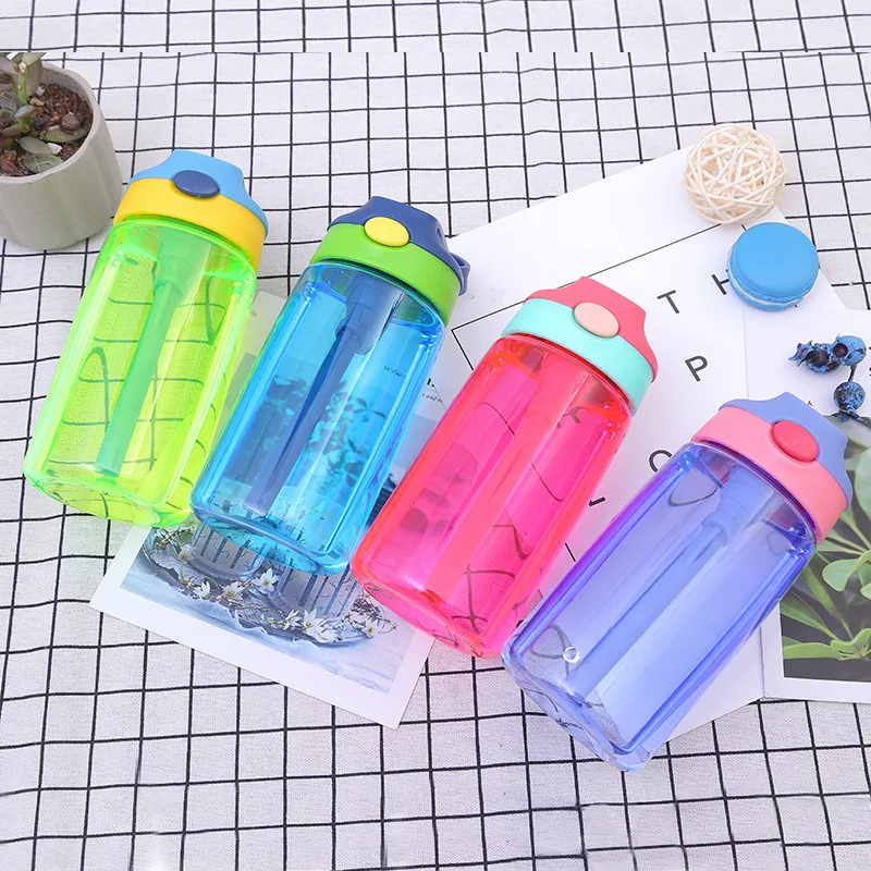 Botella de agua con pajita para niño y bebé, vaso portátil con pajilla para exteriores, taza hermética para alimentación infantil segura con diseño creativo, 480ml