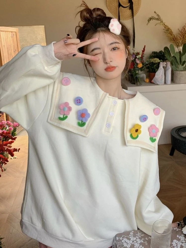 Deeptown Korean Fashion Pink Hoodies Women Harajuku Kawaii Floral Patchwork Sweatshirt Sweet Girl Plus Size Casual Pullover Tops