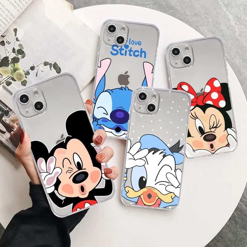 

Clear Case For Apple iPhone 14 11 13 12 Pro 7 8 Plus XR X XS Max 6 6S 13Pro Silicone Phone Cover Stitch Mickey Donald Duck