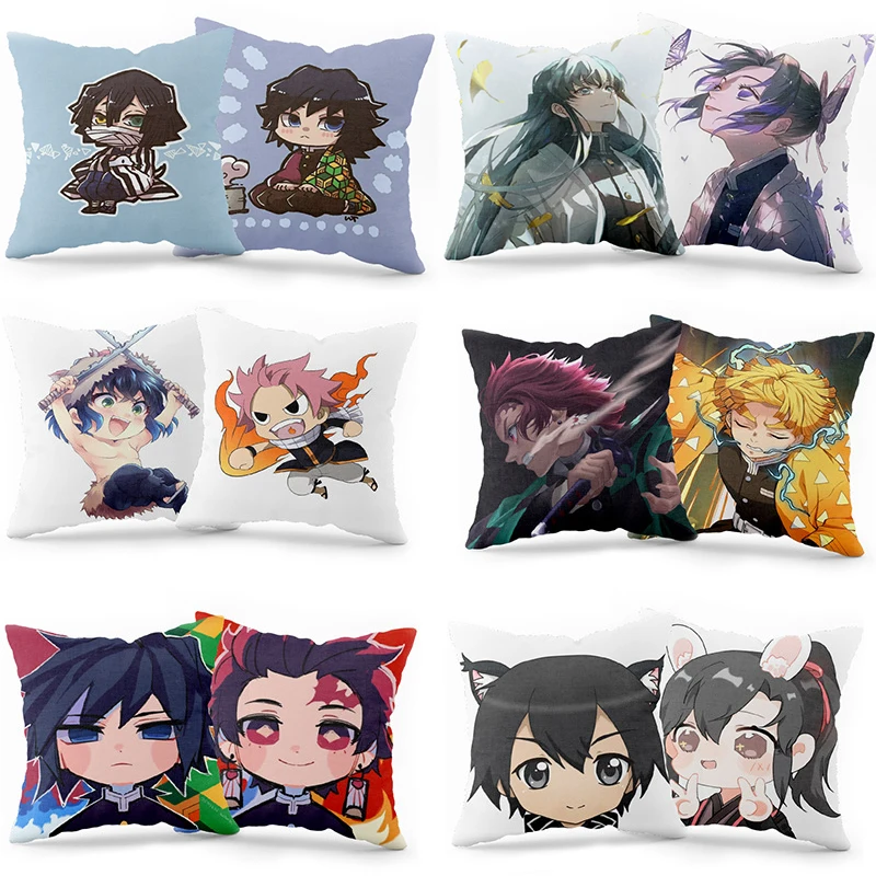 

Anime Demon Slayer Kamado Tanjirou Tomioka Giyuu Printed Pillowcase Cartoon Agatsuma Zenitsu Pillowcase Home Decor Cushion Cover