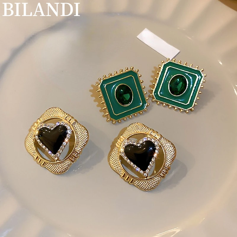 

Bilandi S925 needle Delicate Jewelry Geometric Earrings 2022 New Trend Crystal Enamel Drop Earrings For Women Party Gifts