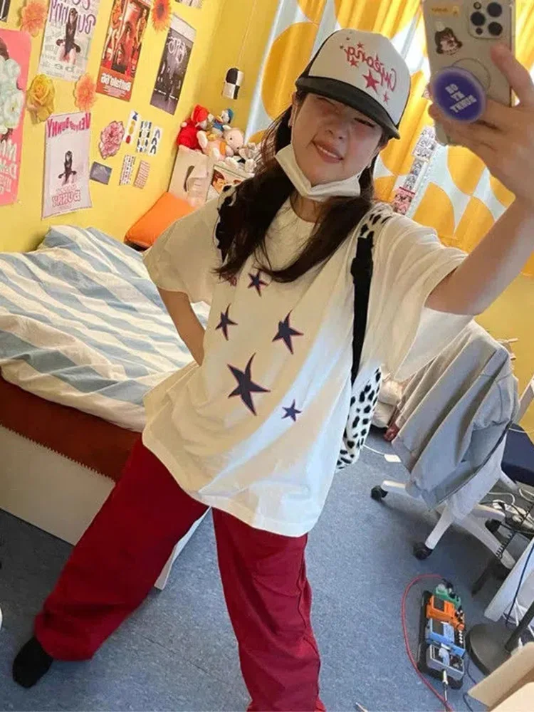 

Y2K эстетичная Ретро Уличная одежда Harajuku Goth хип-хоп хлопковый топ модная Милая Детская футболка со звездами летняя E-girl с коротким рукавом эмо