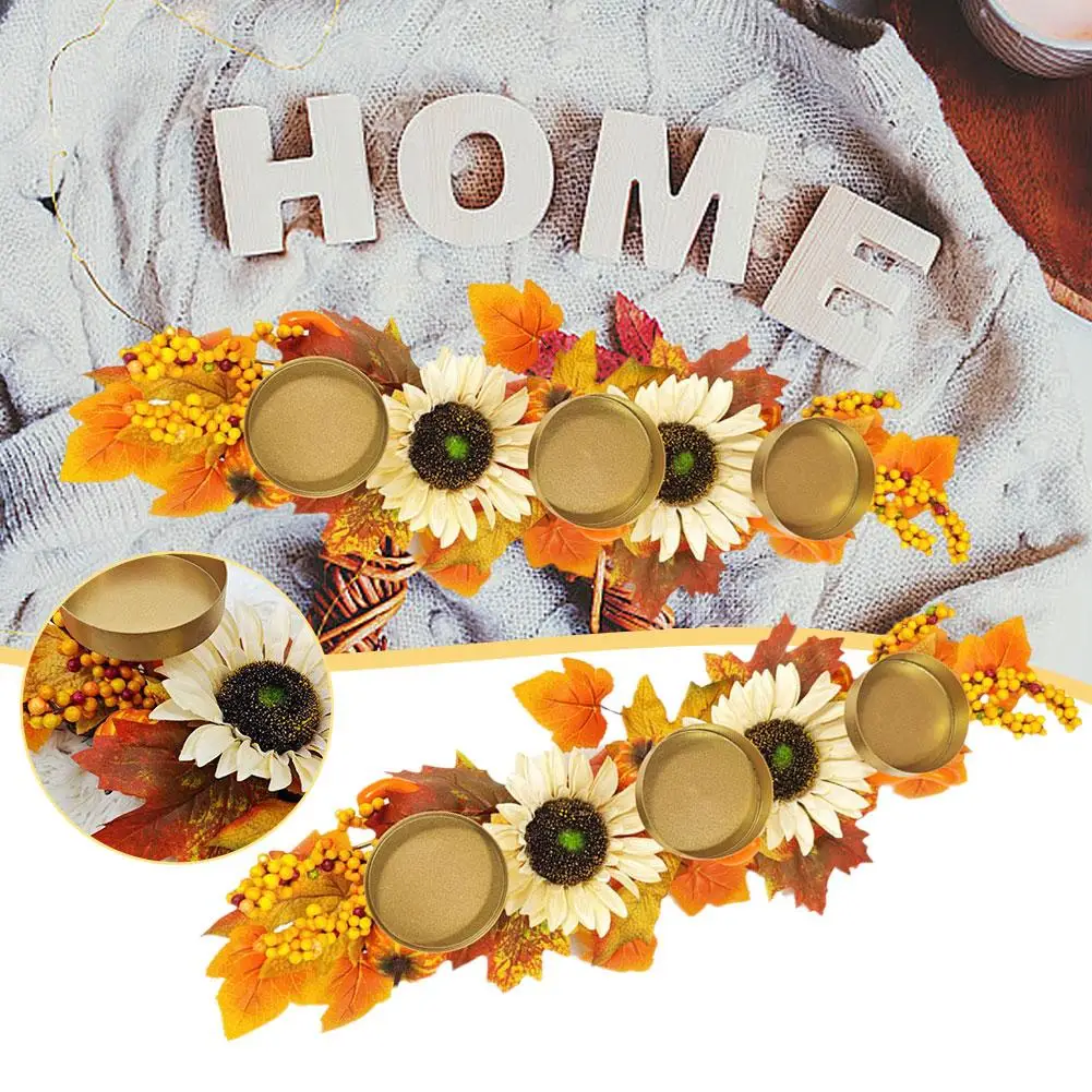 

Simulated Maple Leaf Candlestick Decoration Wreath Harvest Autumn Festival Day Halloween Desktop Thanksgiving Decoration Pa L6V0