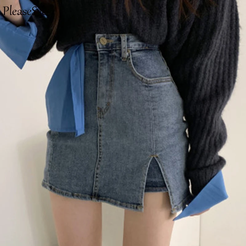 Мини-юбка женская джинсовая в Корейском стиле модная уличная одежда пикантная