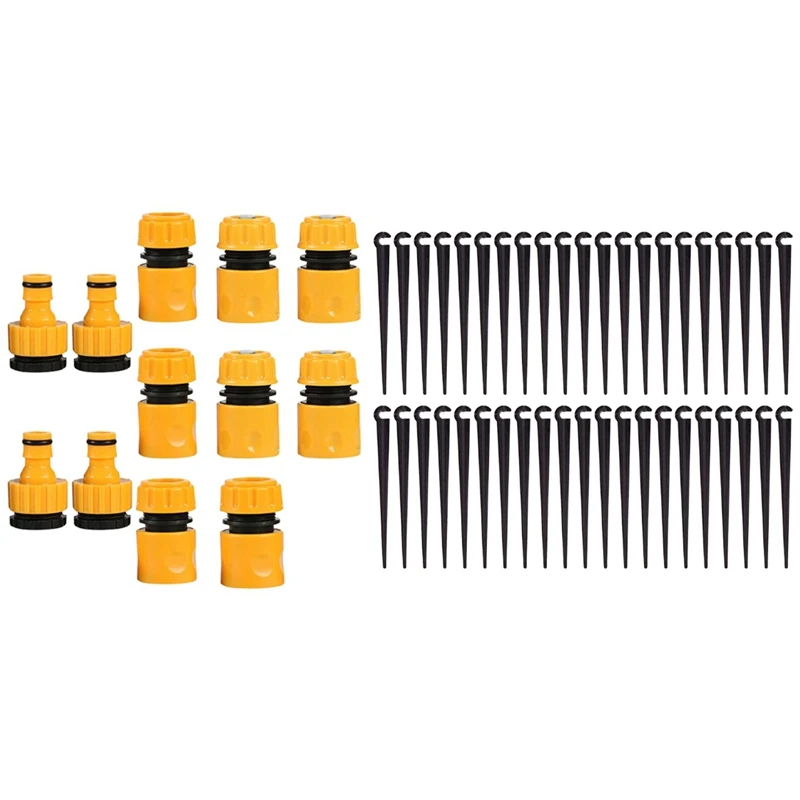 

12Pcs Garden Irrigation Hose Connectors Kits & 200Pcs Irrigation Drip Stakes For 1/4-Inch Tubing Hose Flower Beds