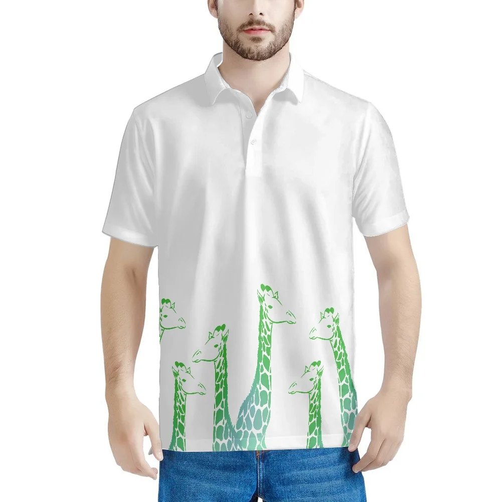 

Рубашка-поло мужская с зеленым жирафом на белом фоне, футболка с коротким рукавом, Свободный Топ с лацканами, одежда на лето