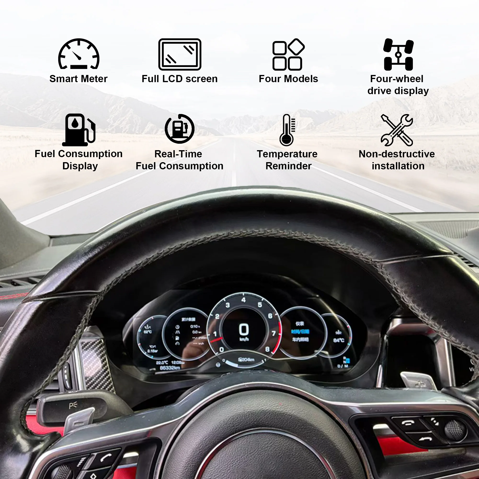 Фото Цифровая приборная панель для Porsche Macan 2014-2025 с беспроводным CarPlay, спидометром, дисплеем приборной панели, 10.25-дюймовым HD LCD-экраном виртуальной кабины №4