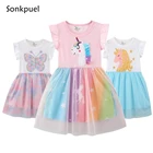 Платье для девочек 2022, летние детские платья без рукавов, повседневная одежда для маленьких девочек, детское платье принцессы на день рождения с принтом единорога