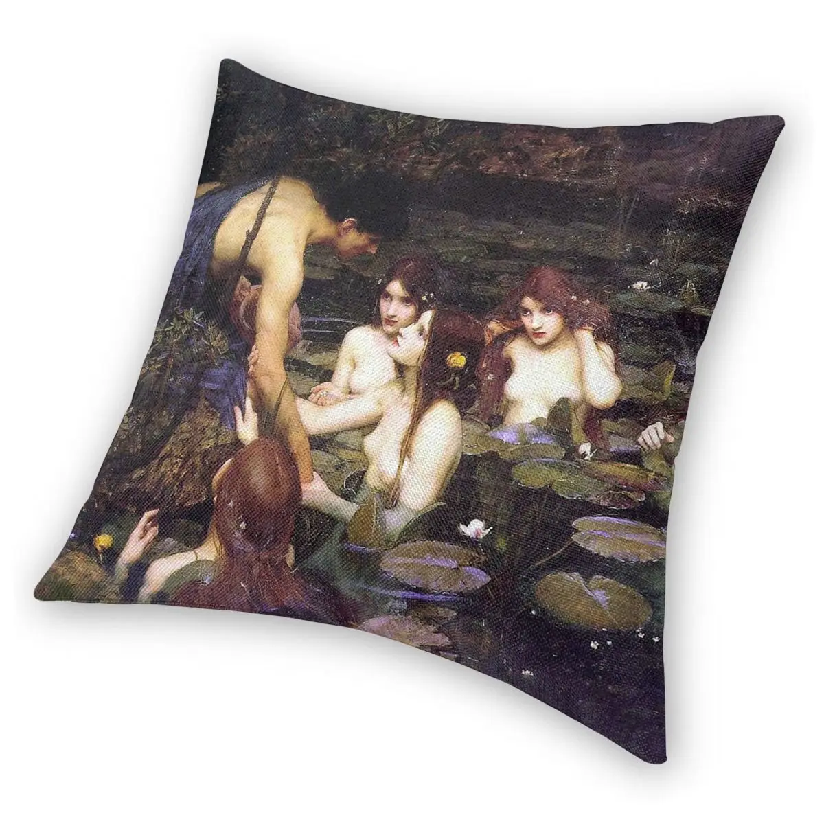 Гилас и нимфы J. W. Квадратная наволочка Waterhouse из полиэстера льна бархатная с
