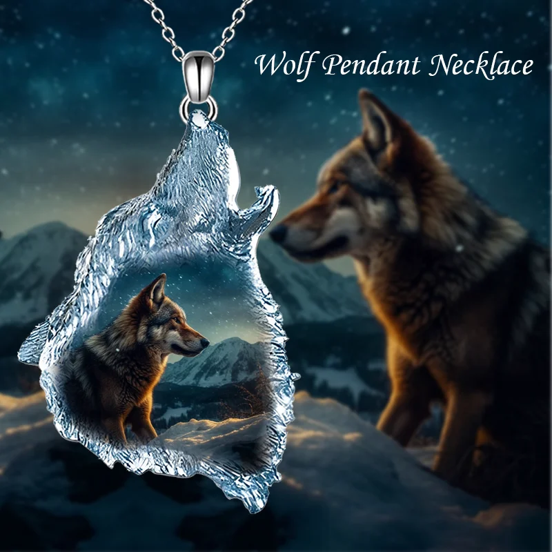 Fashionable and creative animal wolf head pendant necklace, holiday party gift decoration accessories