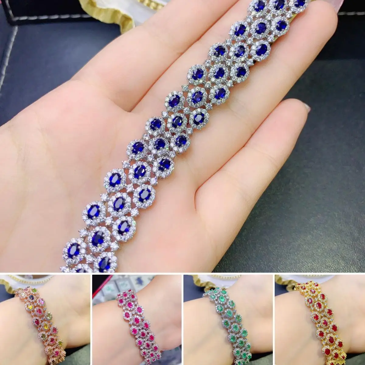 

FS Natural 3*4 Sapphire/Ruby/Emerald/Tourmaline Bracelet S925 Sterling Silver for Women Fine Fashion Luxury Wedding Jewelry Mail