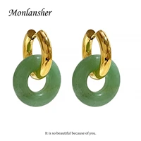 monlansher french multicolor natural stone donut hoop earrings for women gold stainless steel chunky huggie earrings summer 2022