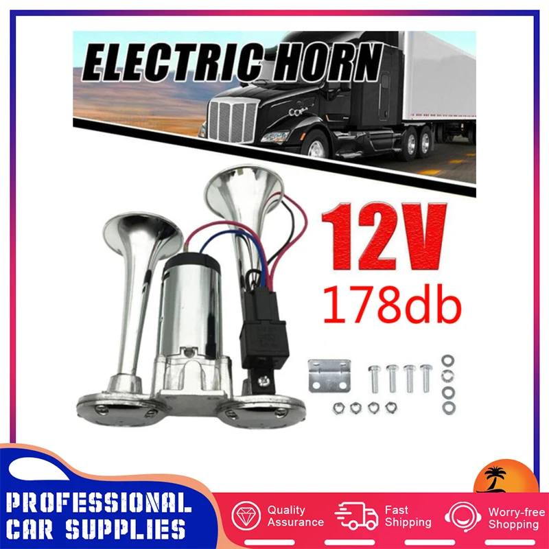 

12 В, двухканальный металлический автомобильный клаксон в форме трубки, 178дб, очень громкий, прозрачный, без вибрации, воздушный клаксон, труб...