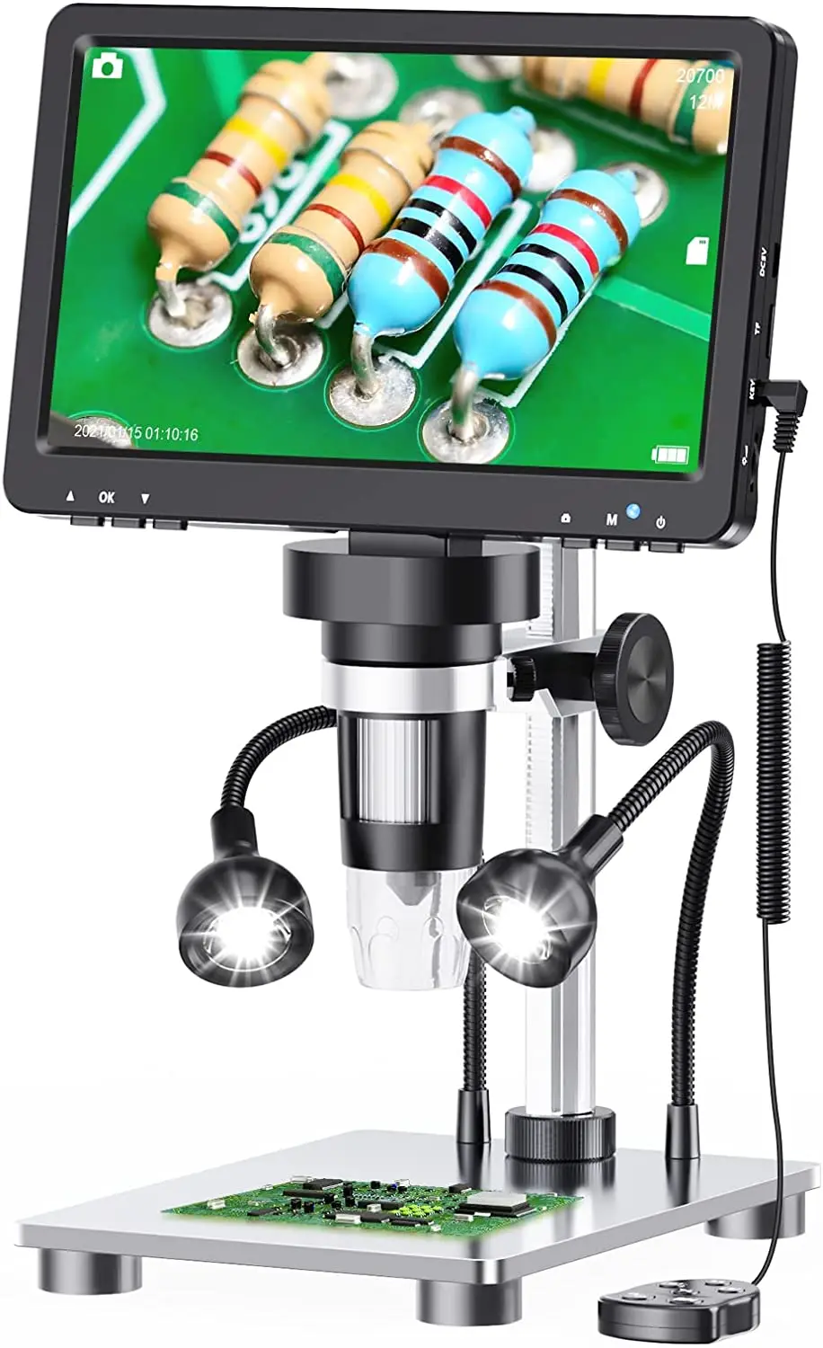 7'' LCD Digital Microscope 1200X, 1080P Electronic Microscope with 12MP Camera Sensor, 10 LED Lights,Compatible with Windows/Mac