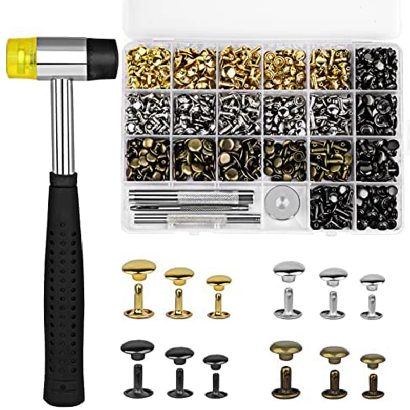 

360 Set Leather Rivets 4 Colors Double Cap Rivets Tubular 4Pcs For DIY Leather Craft Clothes Shoes Decoration And Repair