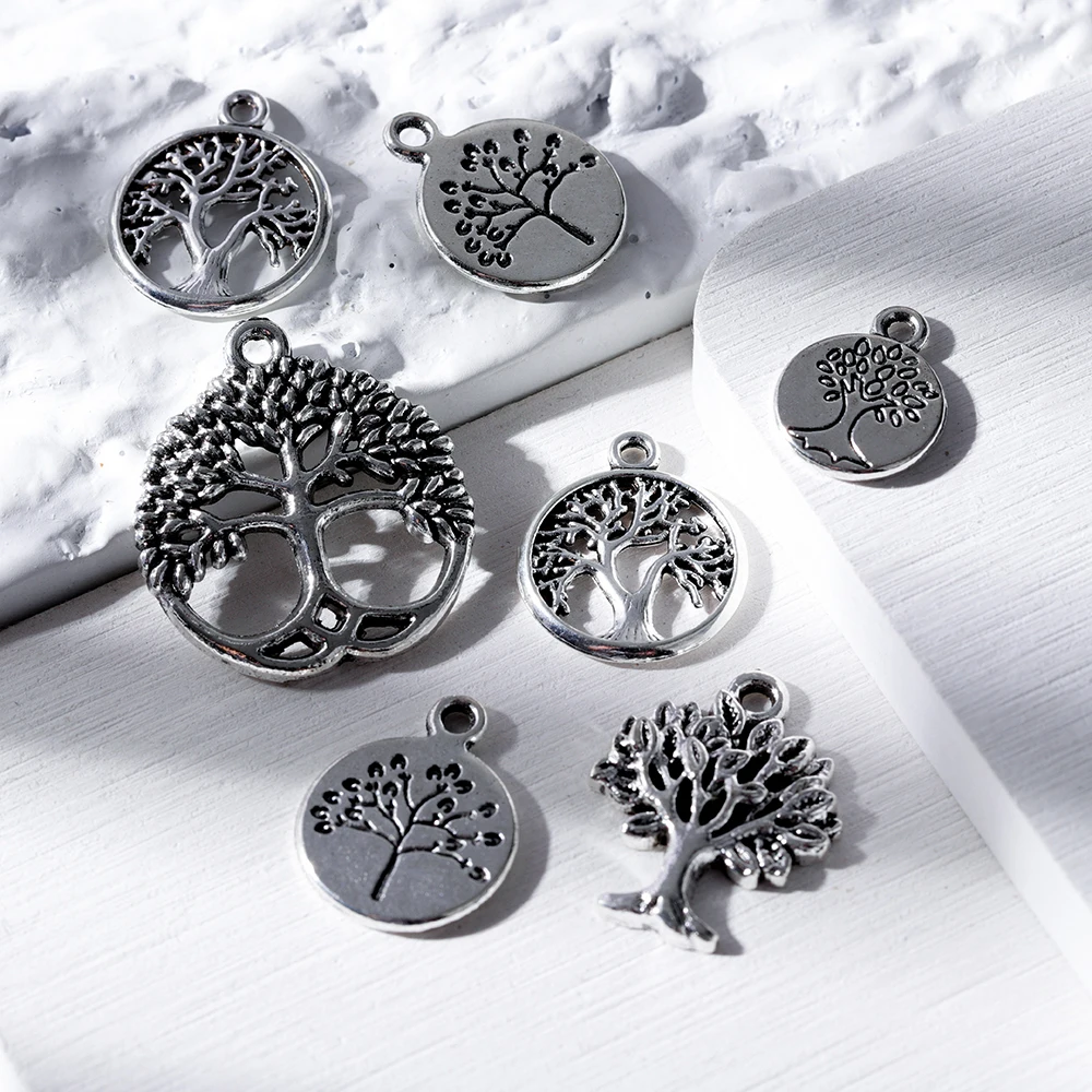 

10-20pcs Vintage Antique Silver Color Hollow Life Tree Charms Plant Pendant For DIY Necklaces Jewelry Making Handmade Jewelry