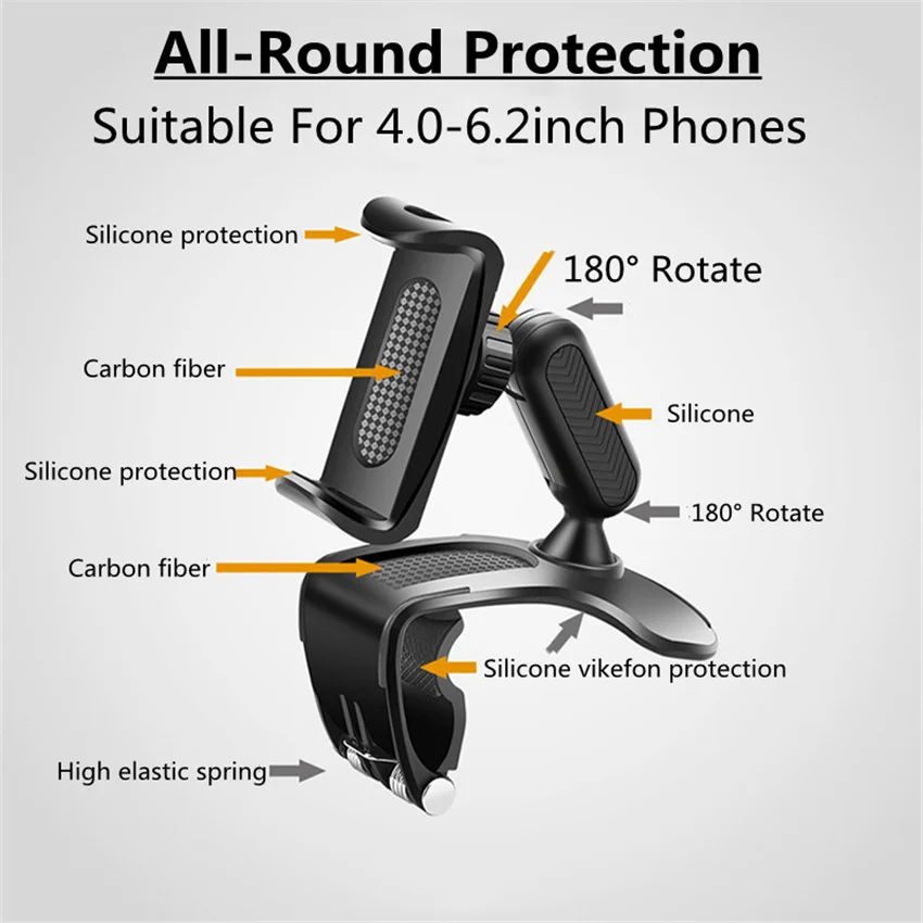 Universal Dashboard Car Phone Holder Easy Clip Mount Stand GPS Display Bracket Front Support for iPhone Samsung Xiaomi |