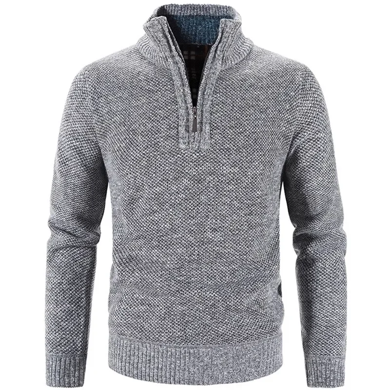 

Men's Fleece Thicker Sweater Half Zipper Turtleneck Warm Pullover Quality Male Slim Knitted Wool Sweaters for Spring