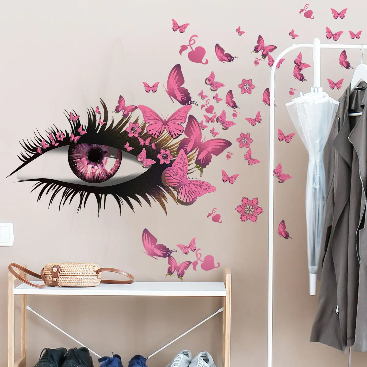 

Eyes Eyelashes Butterfly Creative Decorative Wall Stickers Living Room Bedroom Background Wall Simple Removable Wall Stickers