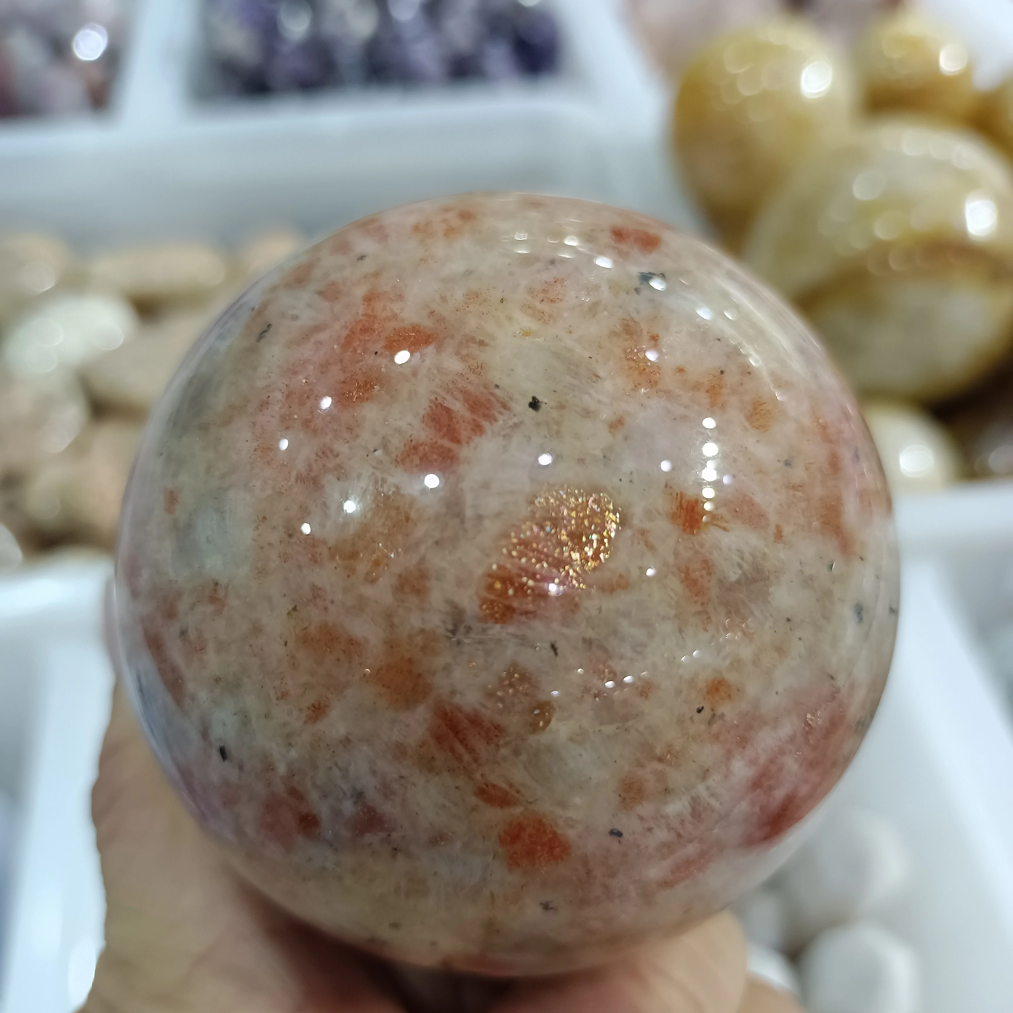 

Natural Sunstone Orb Crystal Energy Home Decor Reiki healing gift
