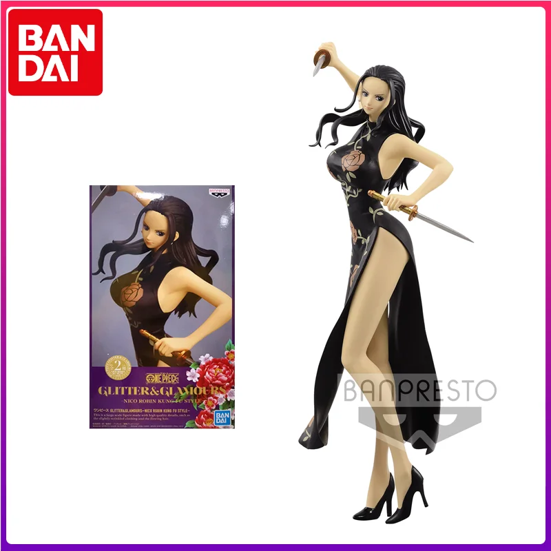 

Bandai One Piece Figure Nico Robin Anime Model Gift Anime Character New 25cm Doll Black Cheongsam Statue Collect Toy for Kids