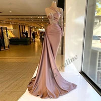 caroline luxury dirty pink meramid evening dress 2022 appliques squines long sleeves vestidos prom gowns party custom made