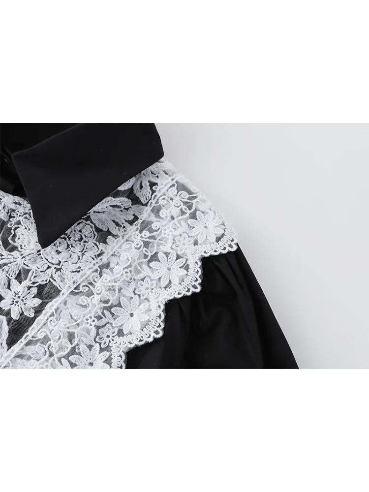 Женская свободная черная рубашка с отложным воротником корейские весенние