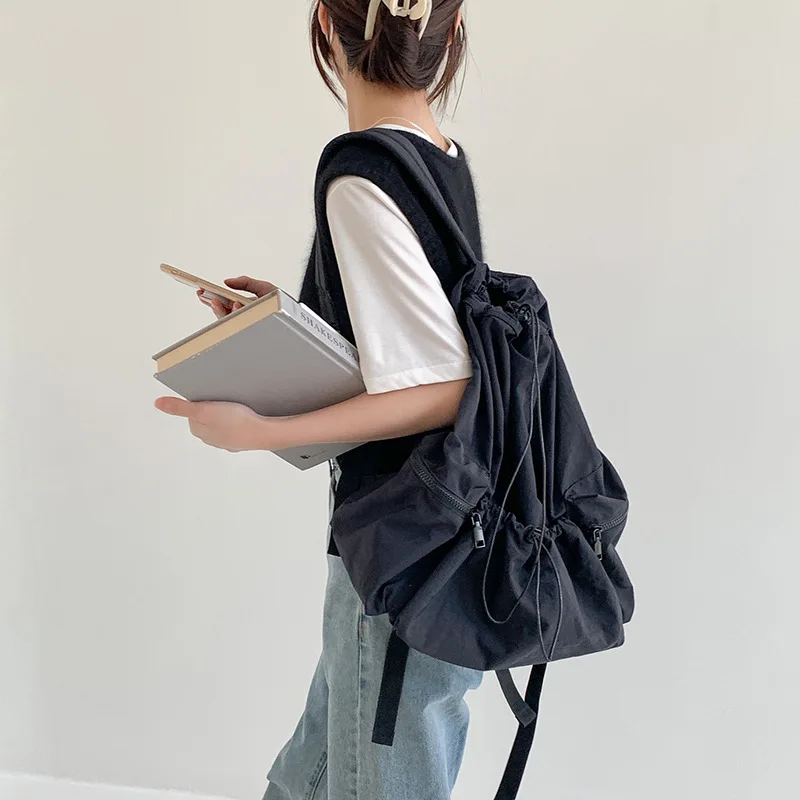 

Fashion Ruched Drawstring Backpacks for Women Aesthetic Nylon Fabric Girl Backpack Light Weight Students Bag Travel Female Bag