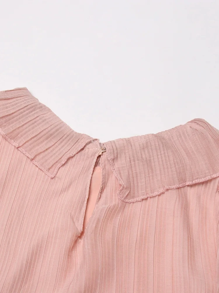 CHICEVER Женская Однотонная Лоскутная Рубашка Со Складками И Длинными Рукавами