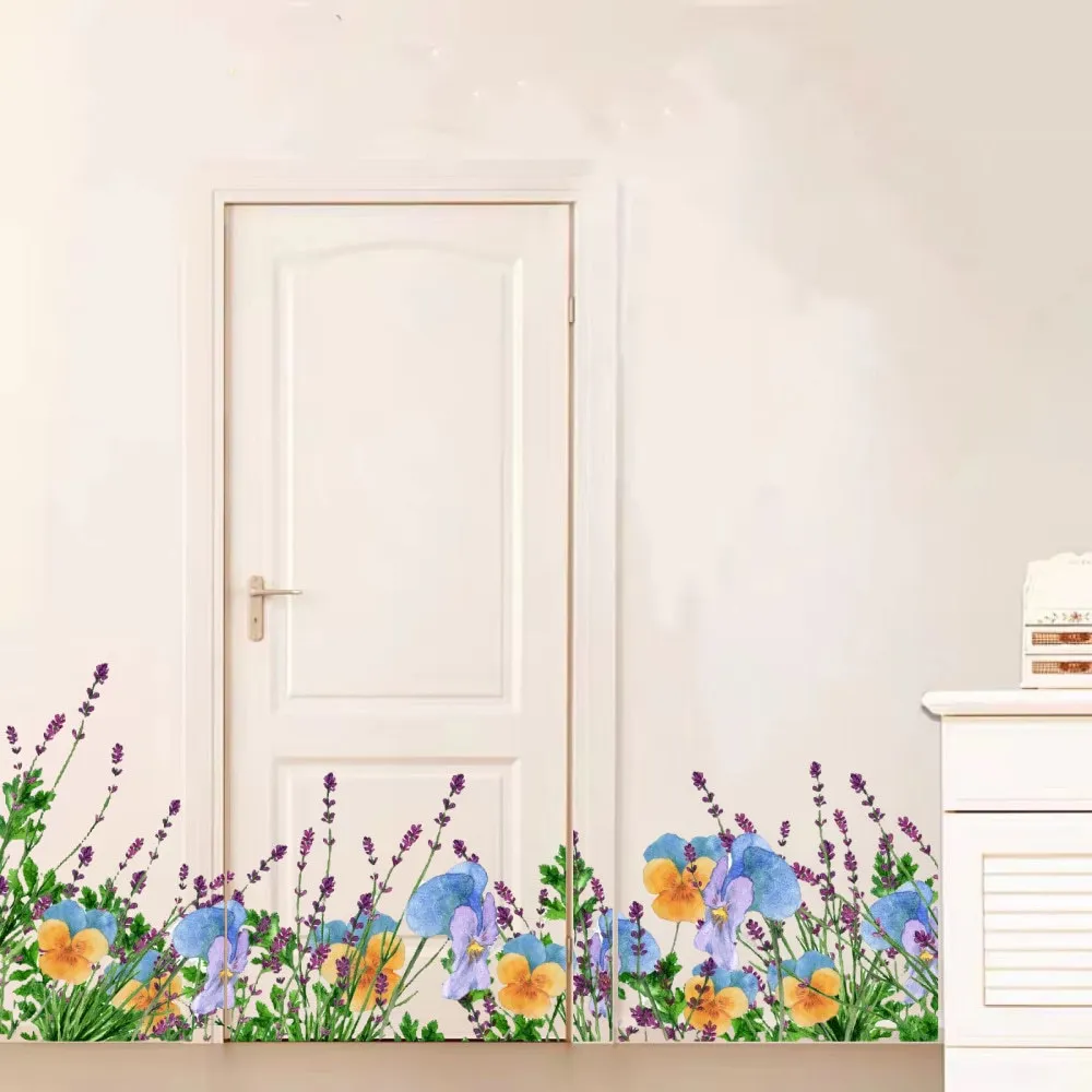 

Garden Flowers Series Stickers Living Room Bedroom Entrance Warm Skirting Board Floral Decoration Moisture-proof Wall Sticker