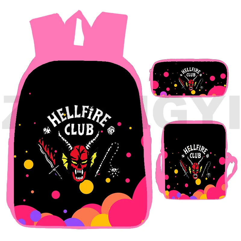 

Stranger Things Season 4 Backpack 3D Print Anime Hellfire Club Bag 3 Pcs/Set Cartoon Student Bookbag Women Travel Canvas Daypack