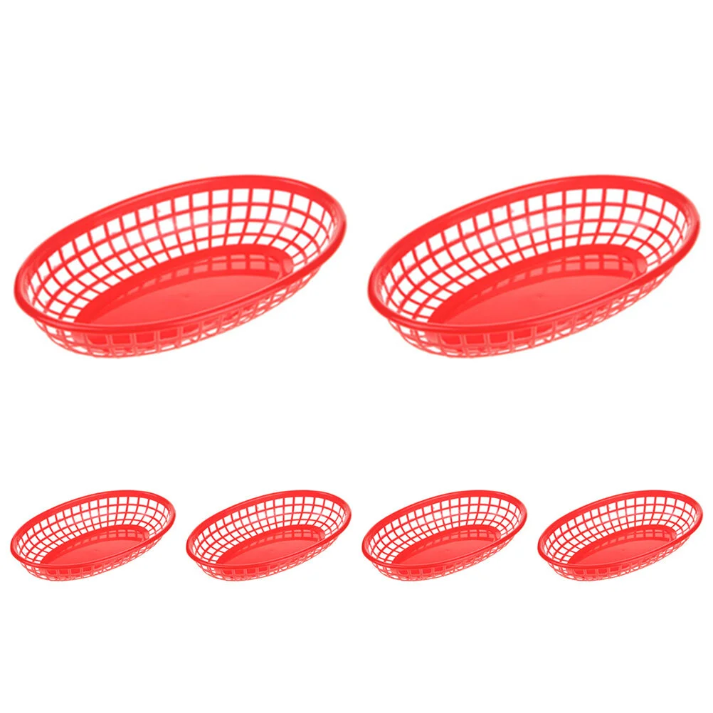 

6 Pcs Snack Basket Frying Kitchen Supplies Oval Bread French Fries Serving Plate Abs Vegetable Fruit Baskets Fried Food Plates