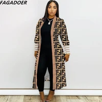 fagadore women print long cardigan casual straight jacket fall winter long sleeve coat fashion elegant streetwear clothes 2022
