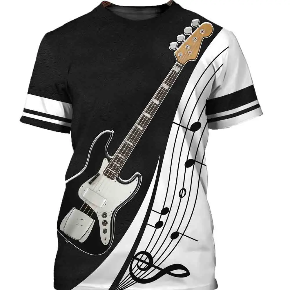 

2023 Мужская футболка из ледяного шелка с рисунком гитары, модная 3D футболка для музыки, пуловер с коротким рукавом и круглым вырезом, Топ в стиле рок, хип-хоп, женская одежда
