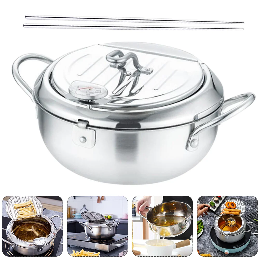 

Pot Fryer Deep Fryingtempura Pan Drain Strainer Fry Temperature Control Stainless Steel Fryers Lid