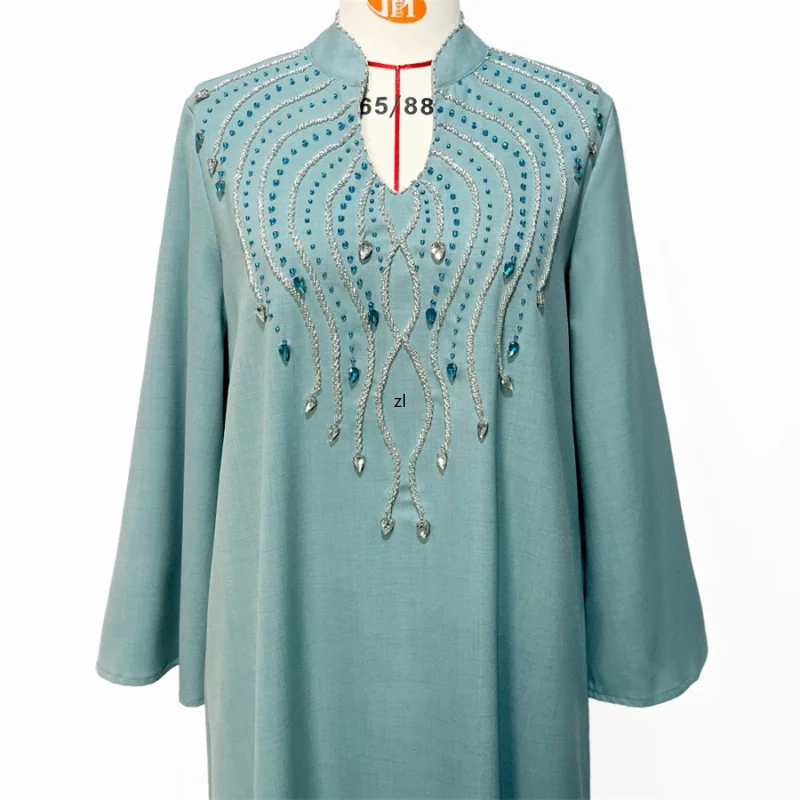 Handstitched Rhinestone Beaded Arabic Robe Vintage Ethnic Moroccan Kaftan Dubai Abaya Dress Ramadan Eid-al-Adha 2023 Party Wears