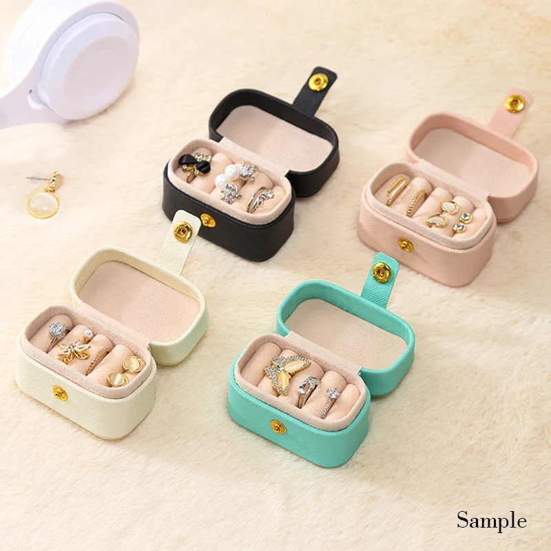 

Portable Small Jewelry Organizer Display Travel Simple Mini Gift Case Boxes Leather Earring Necklace Ring Holder Packaging Box